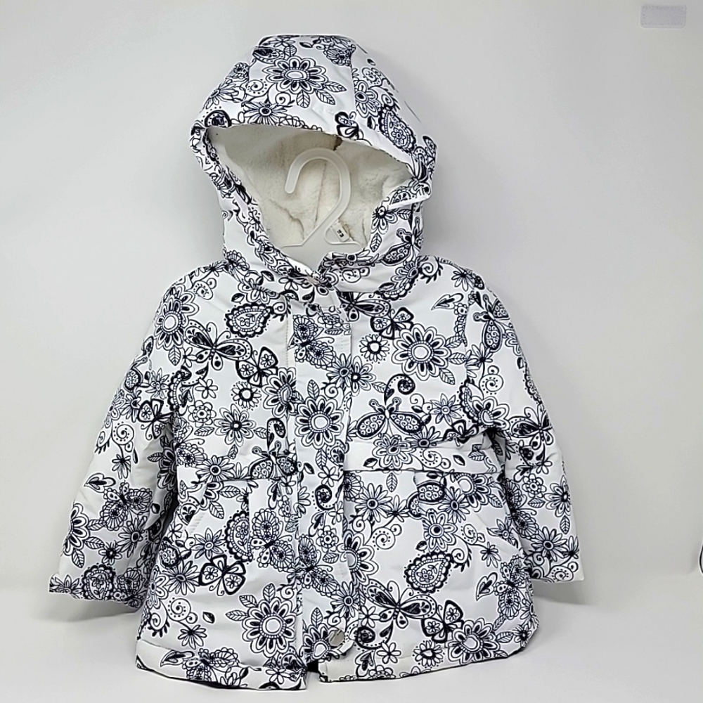 Only Kids Toddler Girl Floral & Butterfly Hooded Puffer Jacket 18M White Gray